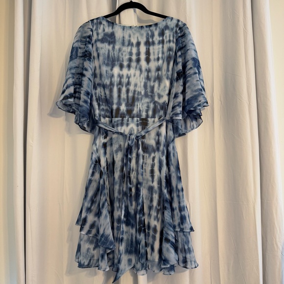 Lauren Ralph Lauren Blue Tie-Dye Georgette Ruffle Dress Bell Sleeve Women’s 8 - Picture 2 of 9